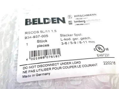 RSCCS 5L/11 1,5 | Belden  Straight Male Cable Connector 5-Pin L-Coded 934937005 - New