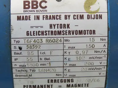 BBC Brown Boveri T6F4C3R6024 DC Servo Motor 1800 RPM