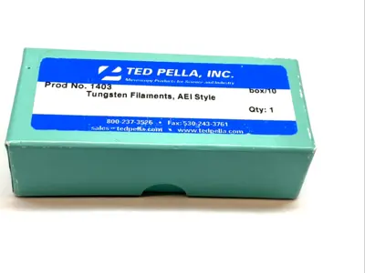 USED TED PELLA TUNGSTEN FILAMENT AEI BASE, WHITE CERAMIC BOX OF 8
