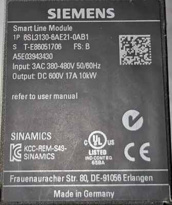 Siemens 6SL3130-6AE21-0AB1 Smart Line Module (BIN344)