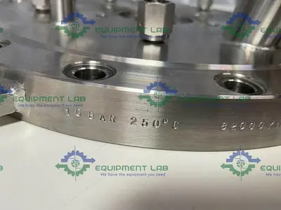 USED BUCHIGLASUTER 14" DIAMETER STAINLESS STEEL VESSEL CAP W/ MULTIPLE PORTS 150 PSI @ 250°C
