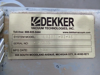 USED 2014 DEKKER VACUUM TEHCNOLOGIES PUMPS RML010T1-01-AS