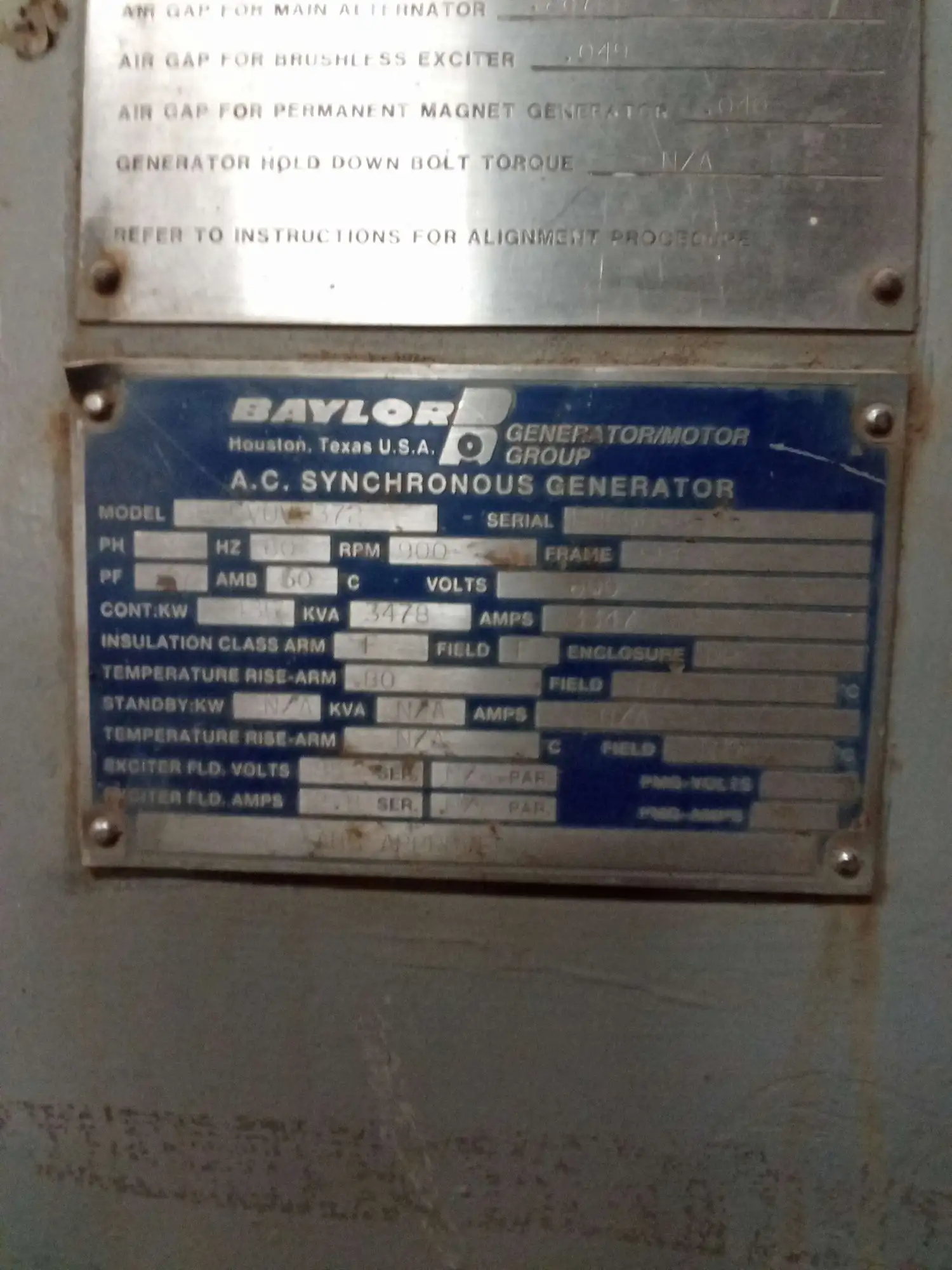 Used BAYLOR 855 V U V - 372 Synchronous Alternators Texas US | Apollo Electric #1514460
