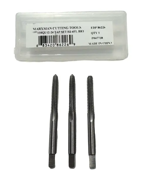 Marxman 12-24 HSS Hand Tap Set, 4 Flute, H3, Plug Bottoming Taper