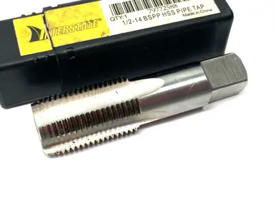 USED INTERSTATE BRITISH STANDARD PIPE TAP 1/2-14 BSPP HSS 4-FLUTE PLUG CHAMF