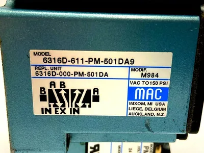 6316D-611-PM-501DA9 | Mac Valves  with PME-501DAAG - Used