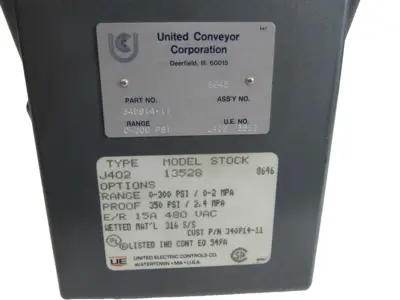 NEW UNITED ELECTRIC J402-13528 PRESSURE SWITCH J40213528