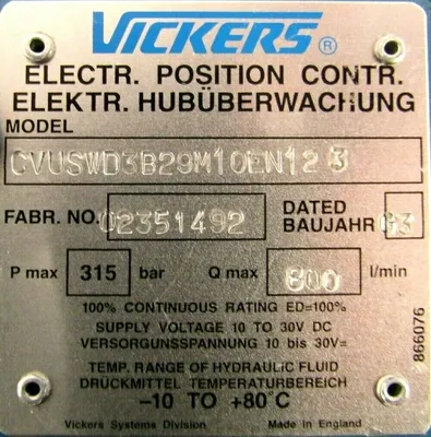 USED VICKERS CVUSWD3B29M10EN123 CONTROL VALVE 02351492