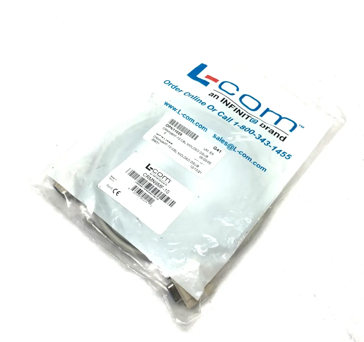 NEW L-COM MOLDED D-SUB CABLE REVERSIBLE HARDWARE MALE/FEMALE