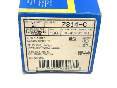 7314-C | Leviton  Locking Connector, 3-Pole 3-Wire 20A 125/250V #18-10 AWG - New