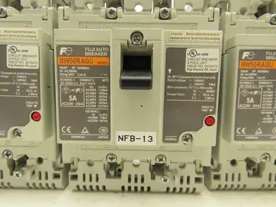 Fuji Electric BW50RAGU-3P005 3-Pole Auto Circuit Breaker 5A 500V 3Ph Lot of 5