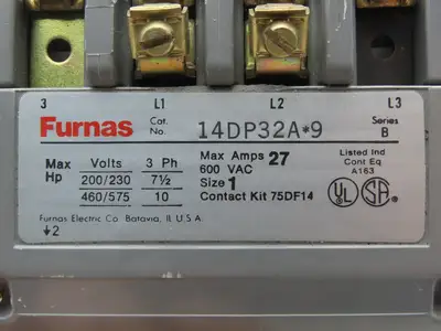Furnas 14DP32A*9 AC Contactor Motor Starter 10Hp 600VAC 3Ph 75DF14 Contact Kit