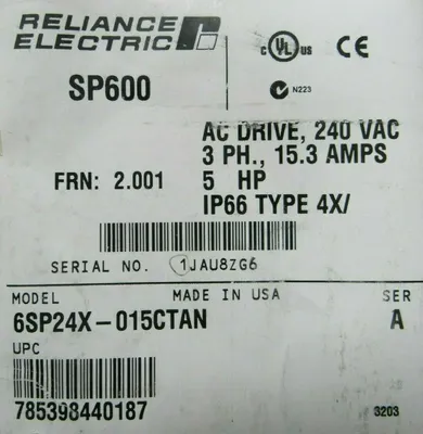 NEW RELIANCE ELECTRIC 6SP24X-015CTAN SP600 DRIVE 5HP SER A 6SP24X015CTAN