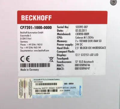 USED BECKHOFF CP7201-1000-0000