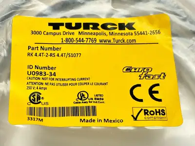NEW TURCK EUROFAST MOLDED CORDSET M12 M/F 5/4-PIN U0983-34
