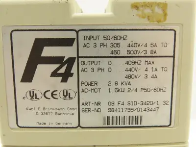 KEB 09.F4.S1D-3420 V1.32 Combivert AC Inverter Drive 3PH 2.8KVA 480V 3.4A