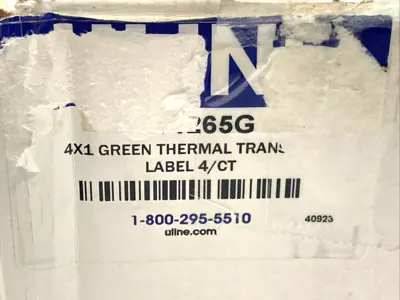 NEW U-LINE THERMAL TRANSFER LABELS 4" X 1" GREEN BARCODE ROLL