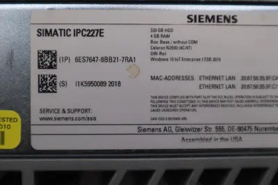 Siemens Simatic IPC227E Industrial PC 6ES7647-8BB21-7RA1 STOCK K-1122-A
