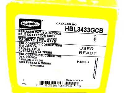 NEW HUBBELL HBL3433GCB TWIST LOCK CONNECTOR