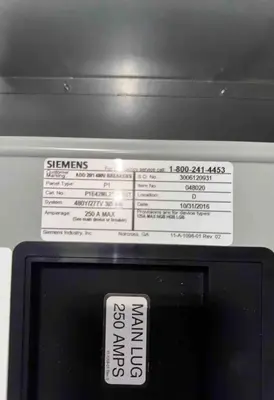 250 AMP SIEMENS CIRCUIT BREAKER PANEL WITH COVER: STOCK #23728