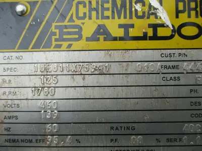 125 HP 1780 RPM ABB / Baldor Super E Chemical Processing Motor, 460 Volts