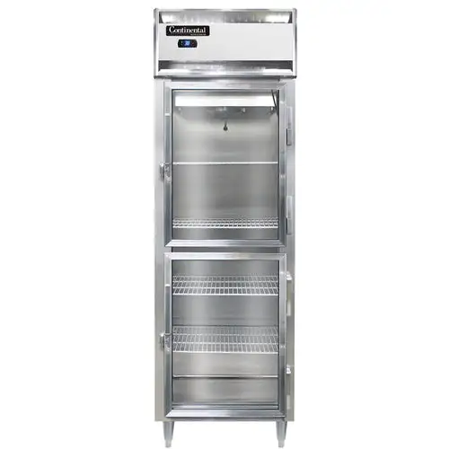 Continental D1RSNSSGDHD 26" One Section Reach In Refrigerator, (2) Right Hinge Glass Doors, Top Compressor, 115v