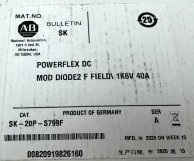 ALLEN BRADLEY SK-20P-S799F POWERFLEX DC MOD DIODE2 F FIELD PRE-OWNED UNUSED