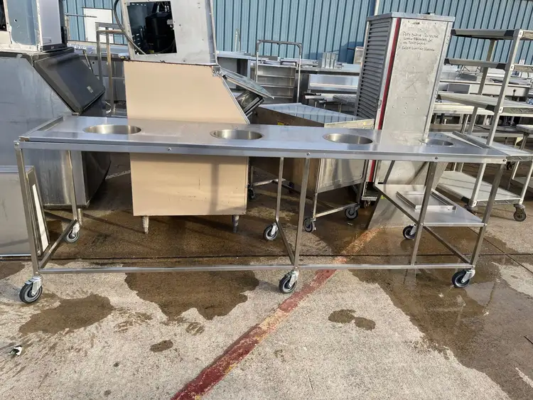 Used Falcon Restaurant Supply Used 107" Stainless Steel Table on Casters - SS283 Food Prep Tables Illinois US | Falcon Restaurant Supply #1375766
