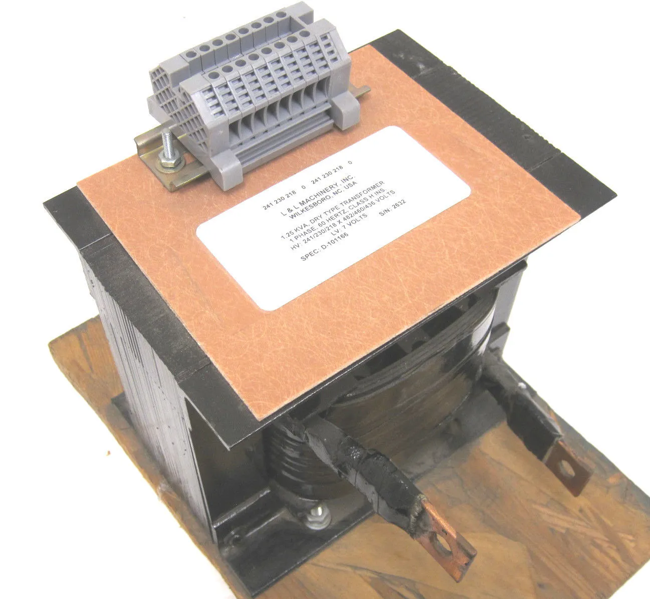 NEW L&L MACHINERY INC. D-101166 DRY TYPE TRANSFORMER 1.25KVA, 1 PHASE, 60 HERTZ
