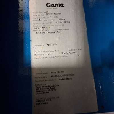 USED 2018 Genie GS-2632
