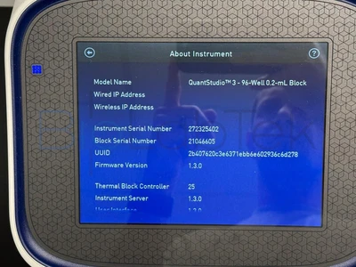 Used Applied Biosystems / Thermo Scientific QuantStudio 3 96-Well 0.2 mL Block PCR/Thermal Cycler Missouri US | BioLabTek #1547014