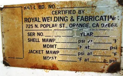 Reactor, 236 Gallon, S/st, Jkt, Agit, Royal Welding, 42"X36" #S742518