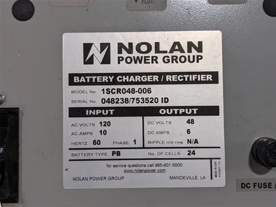 Nolan Power Group 1SCR048-006 Battery Charger / Rectifier 24 Cells 48VDC Used