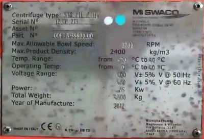 (3) Swaco 518 FH/HV oilfield decanter centrifuge skids, Duplex SS.