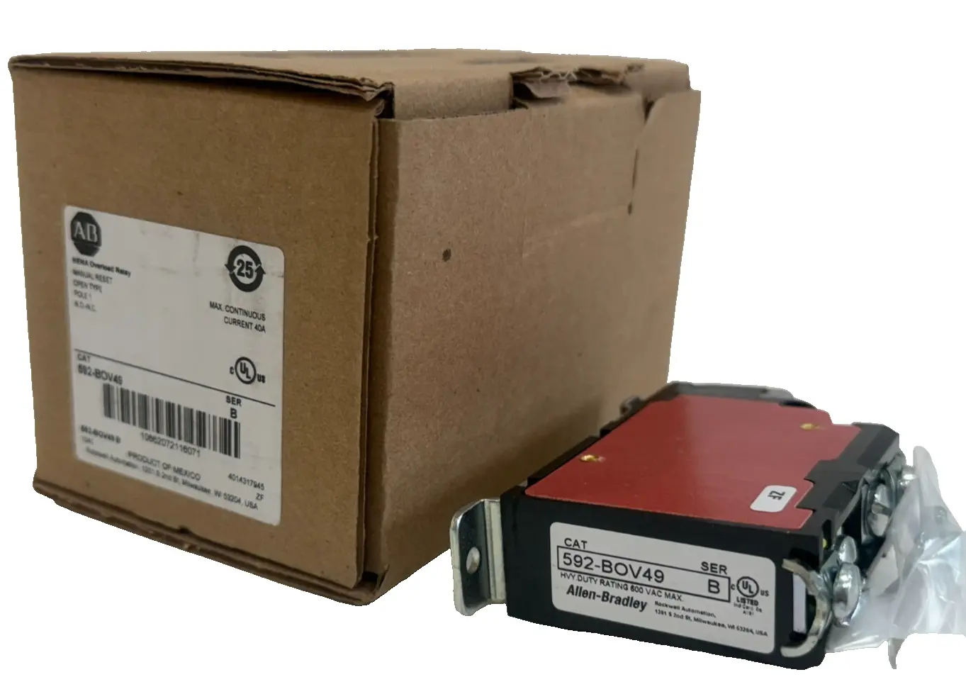 ALLEN BRADLEY 592-BOV49 OVERLOAD RELAY SER. B 592BOV49 NEW, SURPLUS