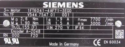 NEW SIEMENS 1FT6041-4AF71-3EG0 SERVO MOTOR 1FT60414AF713EG0
