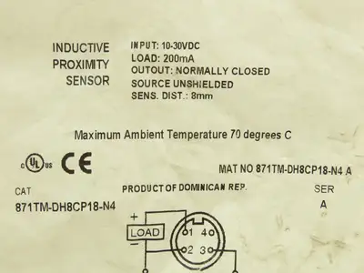 Allen Bradley 871TM-DH8CP18-N4 Proximity Sensor Inductive 10-30vdc 200mA 18mm OD