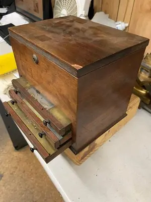 5976-385 Antique Goniostat in Original Wood Chest for Holtzapffel Ornamental Turning Lathe