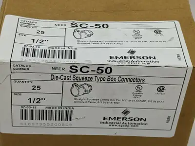 SC-50 | Emerson  NEER Straight Squeeze Type Connector 1/2" PKG OF 25 -  New Other