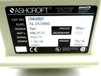 NEW ASHCROFT LPDN4KKB25 PRESSURE SWITCH 15A 125/250VAC LPDN4KKB25