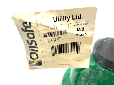 NEW OILSAFE MULTI-PURPOSE UTILITY LID, MID GREEN, 48MM OPENING