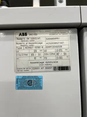 VFD Unit ACS627-0760-6-00HM1204932B, 0-575VAC, 0-300hz, 3 Sections