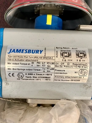 1/2" -150# Jamesbury Ball Valve Air Operated Stainless Unused