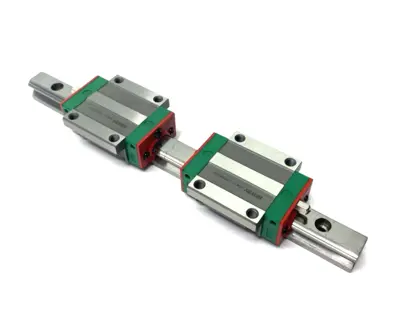USED HIWIN LINEAR GUIDEWAY BLOCK AND RAIL, 2-BLOCKS, 220MM RAIL