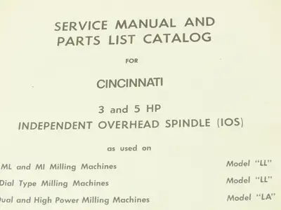 Cincinnati Milacron Manual 3 & 5 HP Independent Overhead Spindle Service Parts