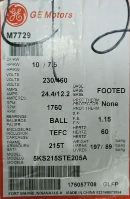 NEW GE MOTORS M7729 MOTOR 10HP 230/460V 1-3/8" DIA. 1760RPM 5KS215STE205A