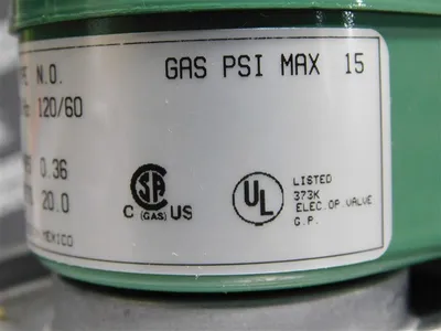 ASCO S262SG02N3JK4 Gas Shutoff Valve 120V 60Hz 0.36A 20W 15 Gas PSI Max. New