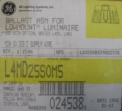NEW GE L4MD25S0M5 BALLAST ASM FOR LOWMOUNT LUMINAIRE