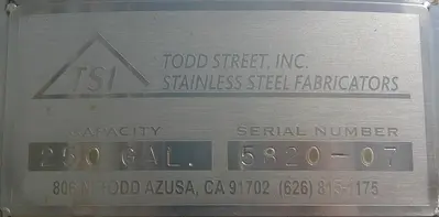 SPC9356  Tank 250 gallon vertical tank, Stainless Steel, slope