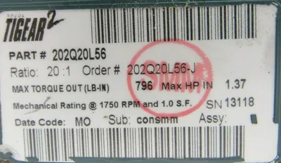 NEW BALDOR 202Q20L56 GEAR REDUCER 20:1
